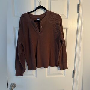 Chocolate brown waffles knit henley